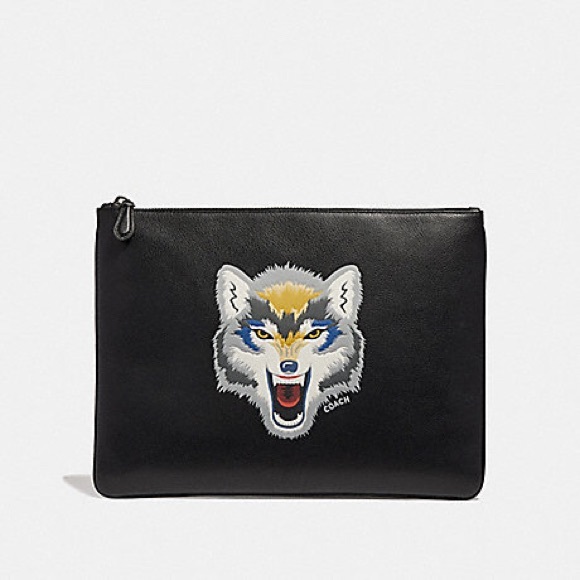 LARGE POUCH WITH WOLF MOTIF - Picture 1 of 1